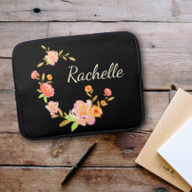 Kute Girly and Modern Black Floral Monogram Name