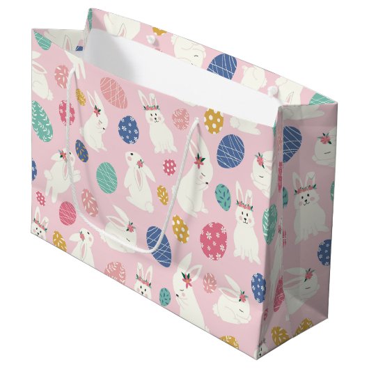 Kute Girly Bunny Modern Pink Floral Eggs Groot Cadeauzakje (Voorkant Gekanteld)