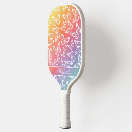 Kute Girly Butterfly Pastel Rainbow Add Jouw naam Pickleball Paddle (Links)