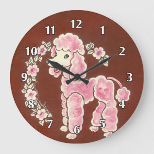 Kute Girly Fluffy Pink Poodle Dog Grote Klok