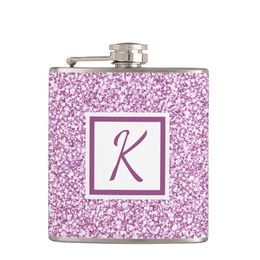 Kute Girly Monogram Pink Sparkle Flask Heupfles (Voorkant)