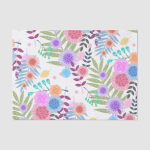 Kute Girly Pastel Flowers and Leaves Pattern Tissuepapier