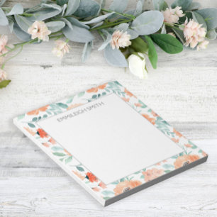 Kute Girly Peach Flowers Green Leaves Notitieblok