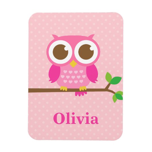 Kute Girly Pink Owl on Branch for Girls Magneet (Verticaal)