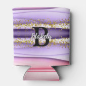 Kute Girly Pink & Paarse Monogram Glitter Sparkle Blikjeskoeler (Achterkant)