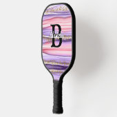 Kute Girly Pink & Paarse Monogram Glitter Sparkle Pickleball Paddle (Links)