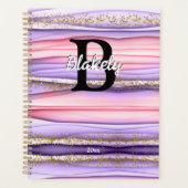 Kute Girly Pink & Paarse Monogram Glitter Sparkle Planner (Voorkant)