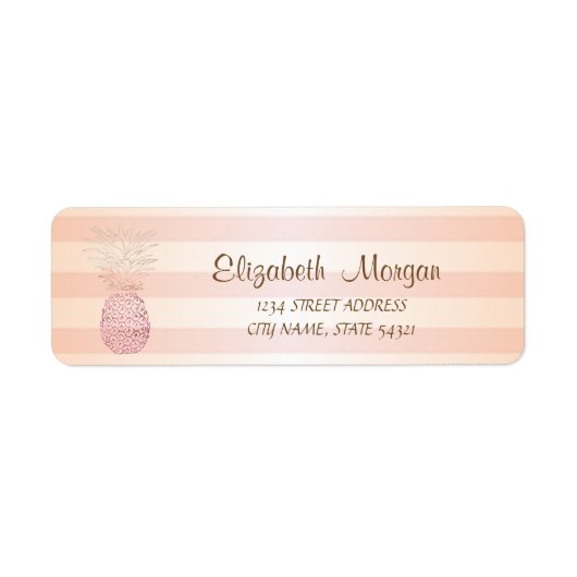 Kute Girly Striped, Pineapple Address Label (Voorkant)