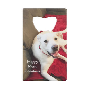 Kute glimlach White Puppy Dog Kerstrood Kredietkaart Flessenopener