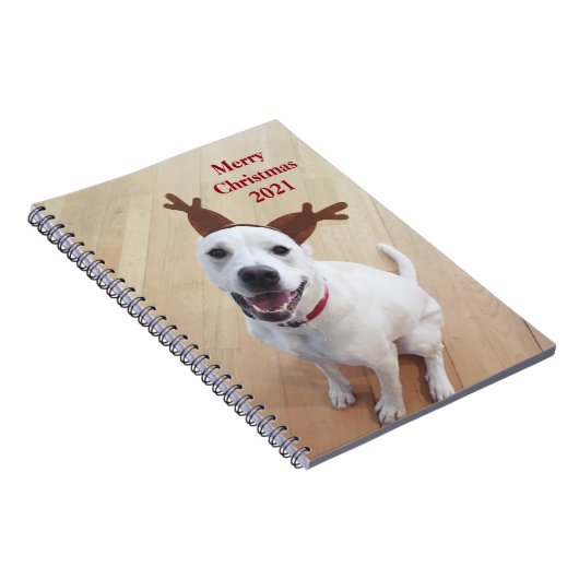 Kute glimlach White Reindeer Dog Kerstmis Notitieb Notitieboek (Rechterzijde)