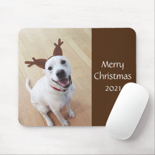 Kute glimlach White Reindeer Puppy Dog Kerstmis Muismat