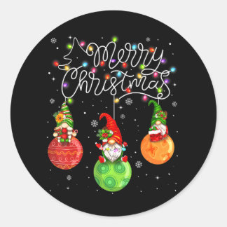 Kute Gnomes Merry kerst Light Family Gnome Ronde Sticker