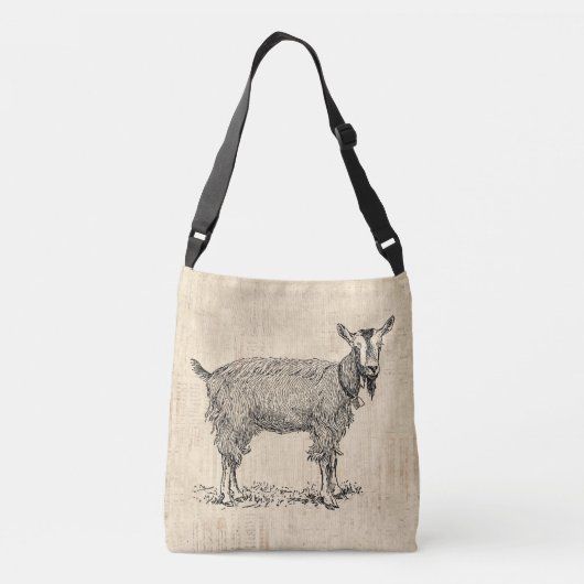 Kute Goat met Bell Illustration Antiek Script Crossbody Tas (Achterkant)