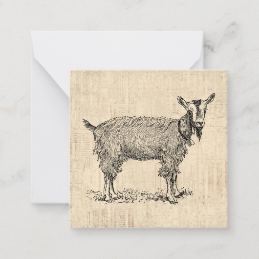 Kute Goat met Bell Illustration Antiek Script Notitiekaartje (Voorkant)