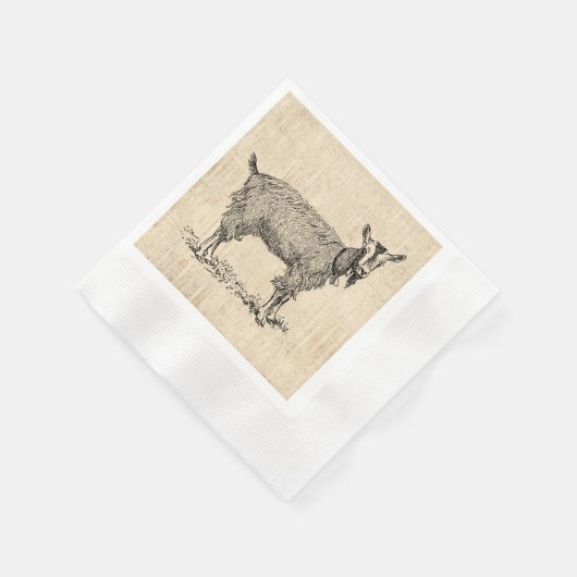 Kute Goat met Bell Illustration Antiek Script Servet (Hoek)