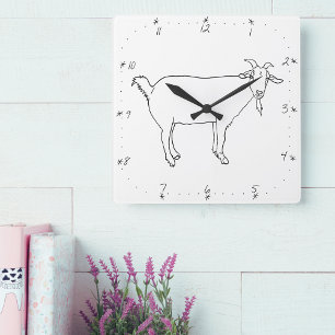 Kute Goat Simple Line Tekening Quirky Animal Art Vierkante Klok