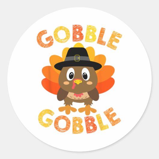 Kute Gobble Turkey Pilgrim Little Boys dan Ronde Sticker (Voorkant)