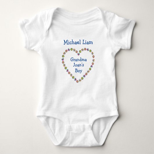 Kute Grandma's Boy Flower Heart Personalize Names Romper (Voorkant)