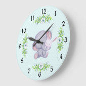 Kute Gray Elephant and White Bunny Rabbit Grote Klok (Hoek)