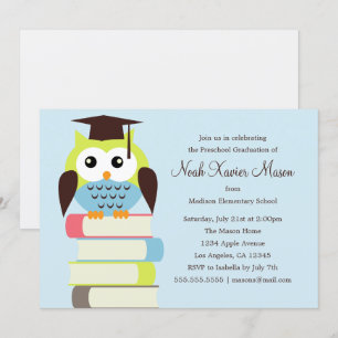 Kute Green/Blue Owl Uitnodiging voor de graduati