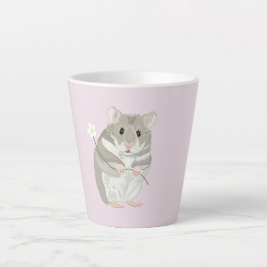Kute Grey and White Hamster Holding a Flower Latte Mok (Voorkant)