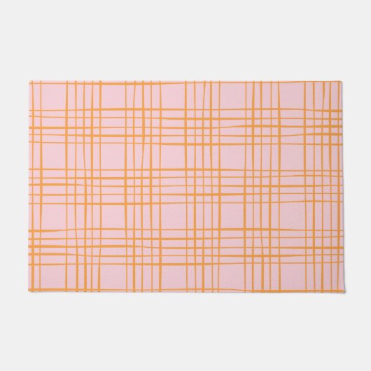Kute Grid Lines Patroonroze en Oranje Deurmat (Voorkant)