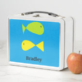 Kute groene en gele vissen op blauw (In situ)