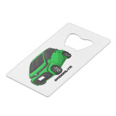Kute groene micromaatwagen kredietkaart flessenopener (Voorkant Gekanteld)