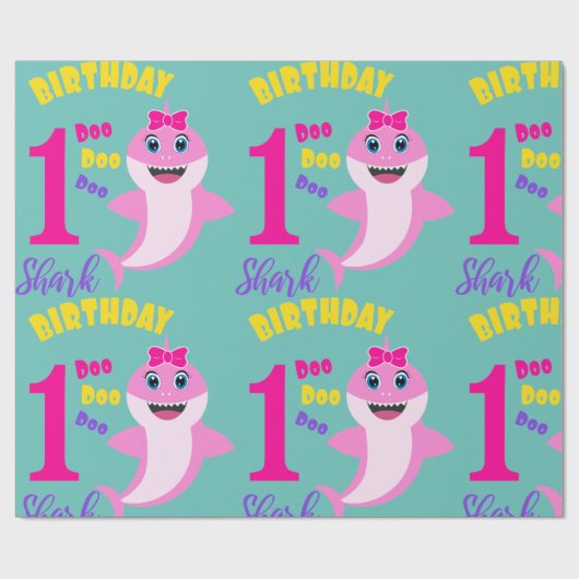 Kute haai 1e verjaardag cadeaupapier (Vlak)