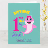 Kute haai 1e verjaardag kaart (Gele Bloem)