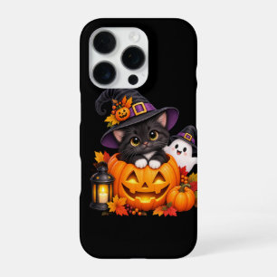 Kute Halloween Heks Kat en Geest Persoonlijk Aange iPhone 16 Pro Hoesje