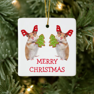 Kute hamster/Muis Kerstmis Keramisch Ornament