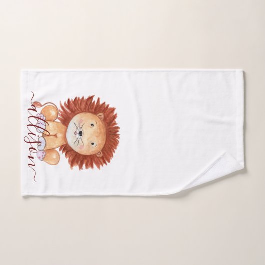 Kute hand-getrokken leeuw gepersonaliseerd kind handdoek (Handdoek)