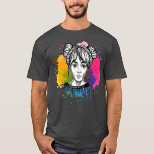Kute hand-tekende animismeubilair met kleur slpash t-shirt