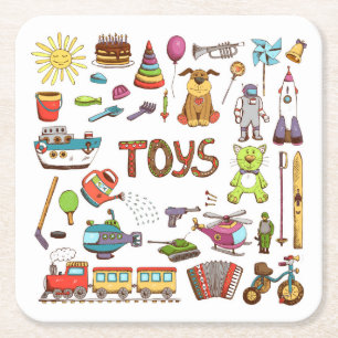 Kute handgemaakte Kinder Cartoon Vierkante Kartonnen Onderzetter