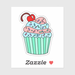 Kute handgetekende Cartoon Roze en Blauwe Cupcake Sticker
