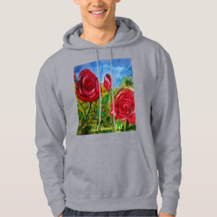 Kute handmatige rode rozen Aangepaste grijze Manne Hoodie