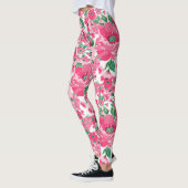 Kute handschilderroze bloemen elegant wit ontwerp leggings (Links)