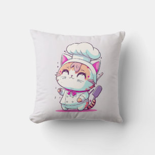 Kute Happy Baker Pastry Chef Cat Kitten   Kussen