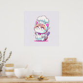Kute Happy Baker Pastry Chef Cat Kitten | Poster (Keuken)