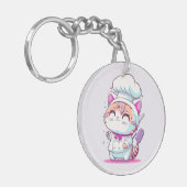 Kute Happy Baker Pastry Chef Cat Kitten | Sleutelhanger (Voorkant Links)
