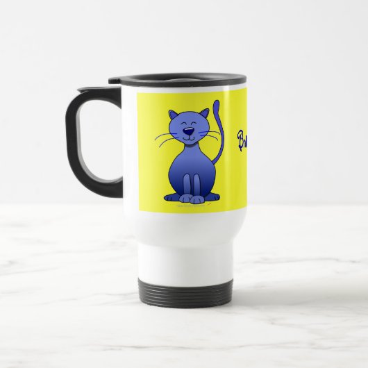 Kute Happy Blue glimlachend kat gepersonaliseerd g Reisbeker (Links)