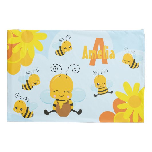 Kute Happy Bumble Bee met Flowers Little Kind Kussensloop (Achterkant-Links)