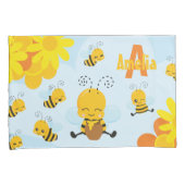 Kute Happy Bumble Bee met Flowers Little Kind Kussensloop (Voorkant-Rechts)