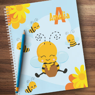 Kute Happy Bumble Bee met Flowers Little Kind Notitieboek