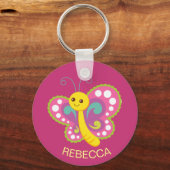 Kute Happy Butterfly Aangepast roze Aangepast Sleutelhanger (Voorkant)