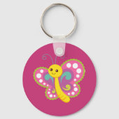 Kute Happy Butterfly Aangepast roze Aangepast Sleutelhanger (Achterkant)