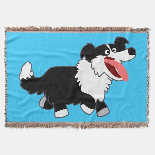 Kute Happy Cartoon Border Collie Throw Blanket Deken (Voorkant)