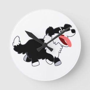 Kute Happy Cartoon Border Collie Wall Clock Ronde Klok