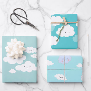 Kute Happy Clouds Blue Wrapping Paper Sheets